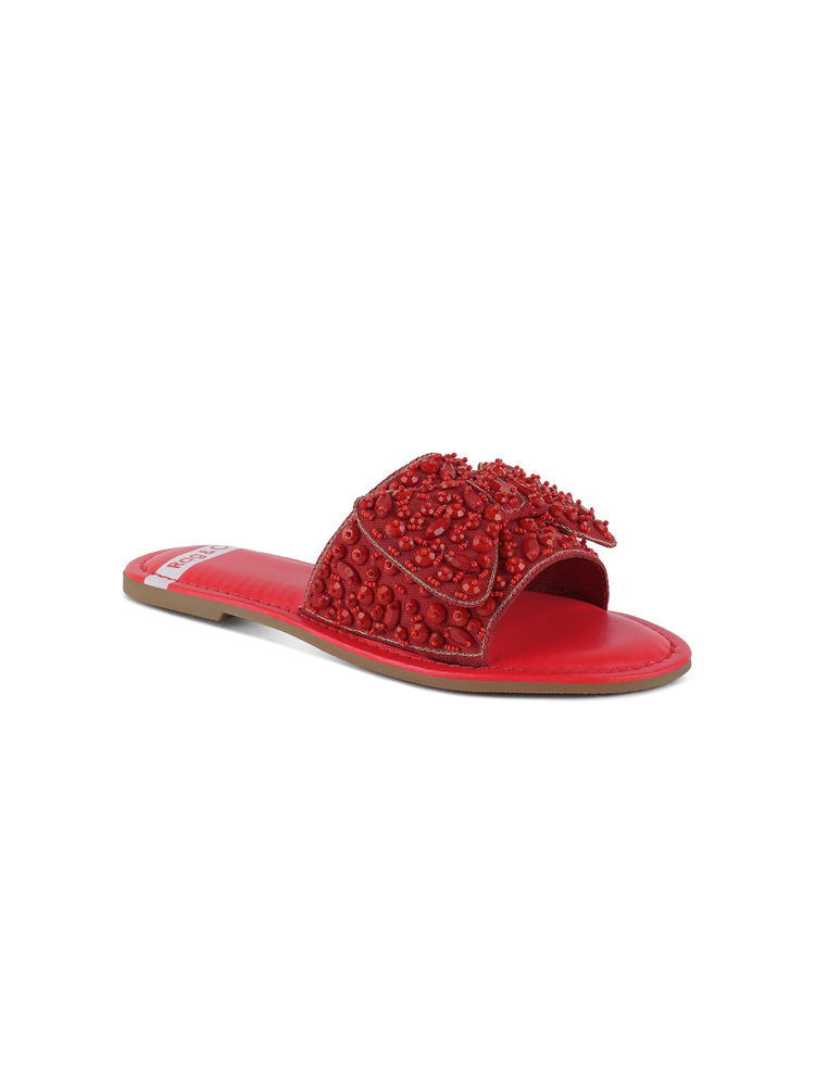 Rag & Co Big Bow Beaded Flats Red-image-13