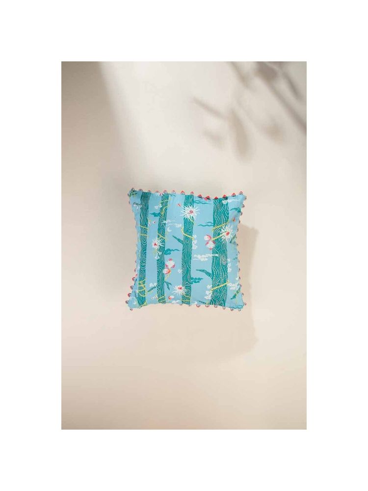 Freedom Tree Brahmakamal Cotton Aqua Blue Cushion Cover (18x18 inches)-picture-12