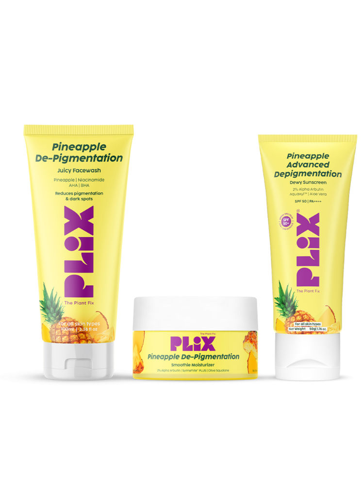 Plix Pineapple De-pigmentation Regime Juicy Face Wash, Smoothie Moisturizer & Dewy Sunscreen