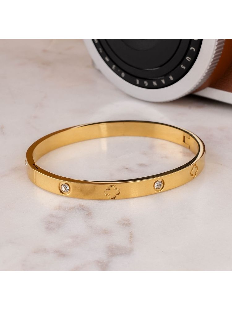 Palmonas Golden Love Motif Cuff Waterproof & Anti-Tarnish Bracelet For Women -White (2.6)-image-5