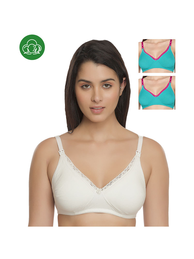 Inner Sense Organic Cotton Antimicrobial Laced Nursing Bra Pack of 3 - Multi-Color-picture-19