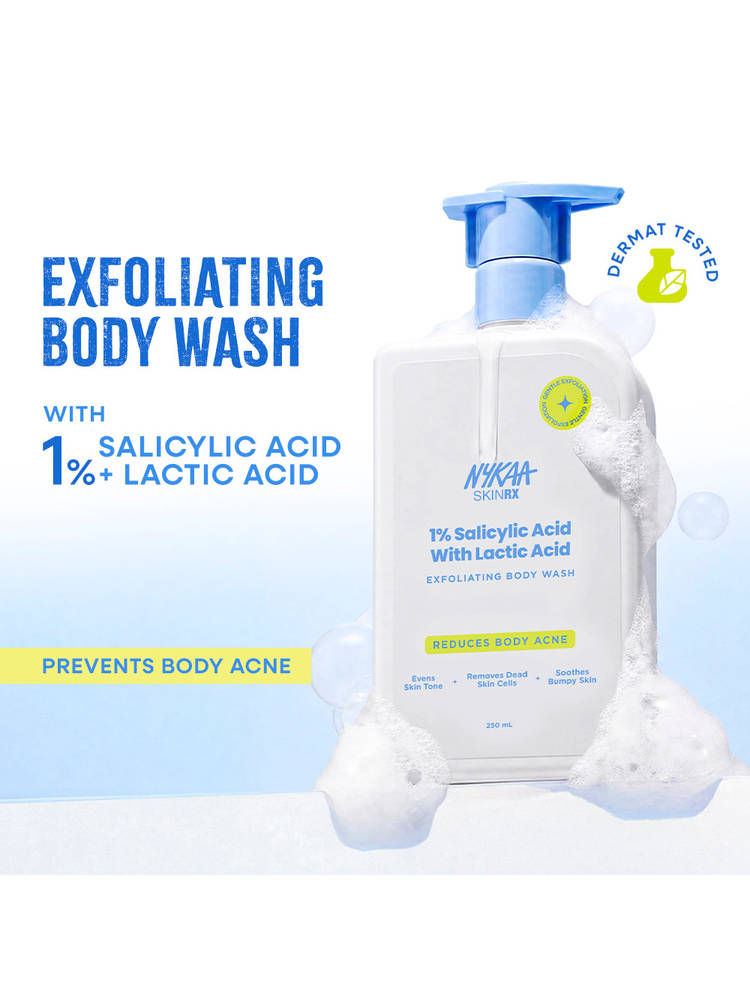 Nykaa 1% Salicylic Acid & Lactic Acid Exfoliating Body Wash - Treats Body Acne & Strawberry Skin