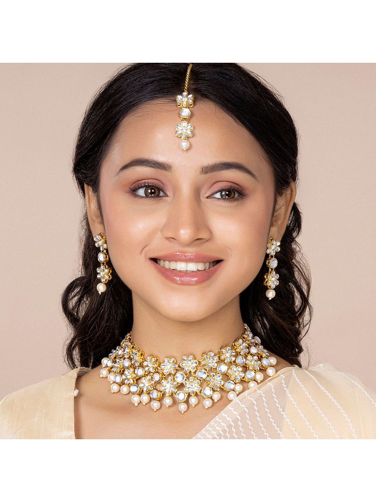 Peora Brass White Choker Designer Gold Plated Necklaces Set For Women (PF25N038W)-picture-19