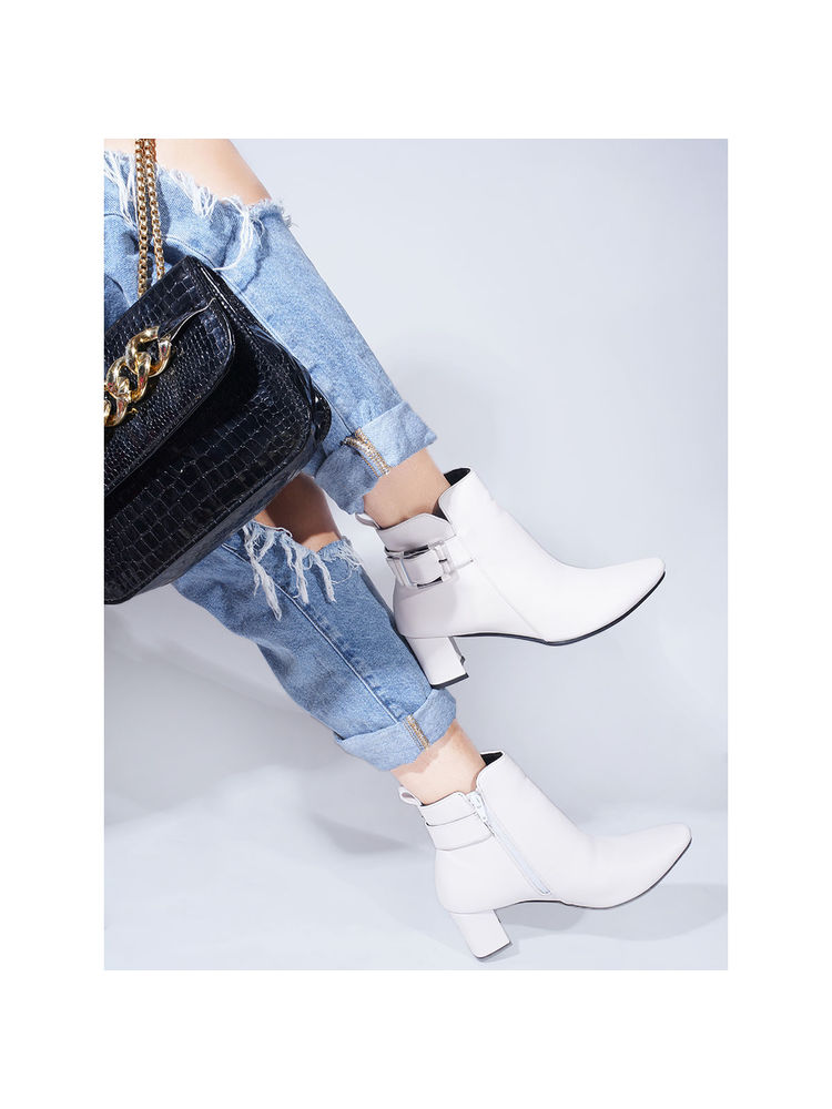 SHUZ TOUCH White Ankle Length Block Heel Boots-picture-15