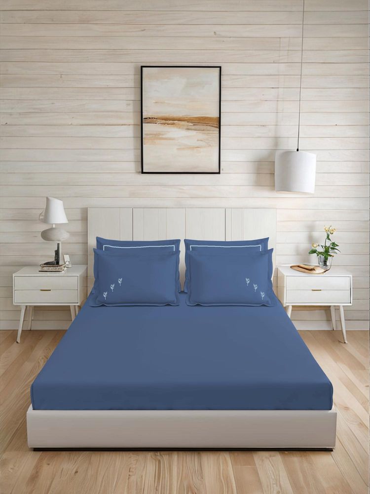 LANE LINEN 300TC Super King Cotton Bedsheet With 2 Pillow Covers - Blue-image-34