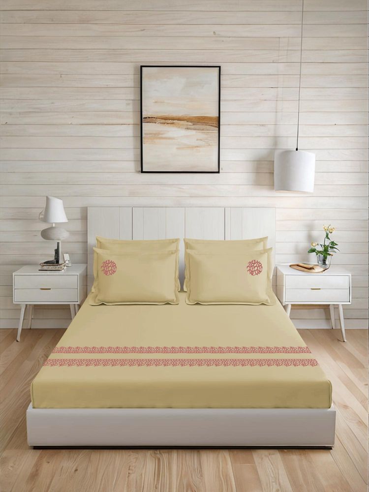 LANE LINEN 300TC Super King Cotton Bedsheet With 2 Pillow Covers - Beige-image-33