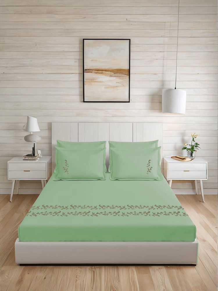 LANE LINEN 300TC Super King Cotton Bedsheet With 2 Pillow Covers - Olive-image-20