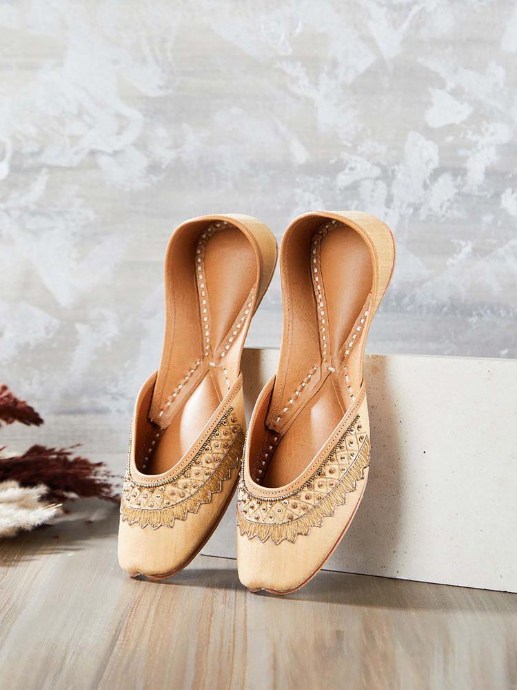 fabindia fashion Fabindia Beige Leather Embroidered Jutties-picture-3