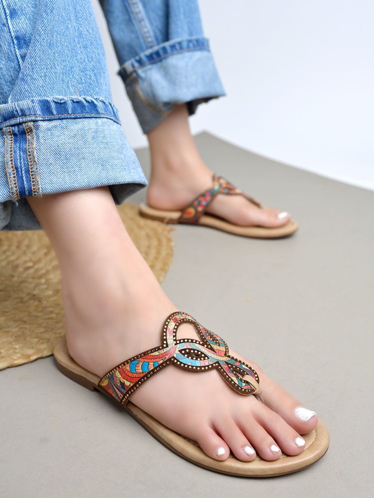 Shoetopia Women's Vibrant Embroidered T-Strap Flat -Multi-Color-image-19