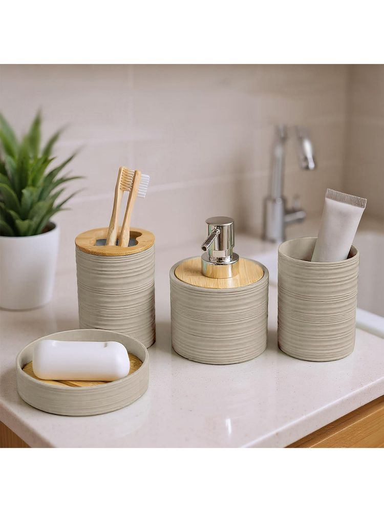 Story@Home Bamboo Bath Set 400 Ml Liquid, Soap Dispenser (Brown)-image-35