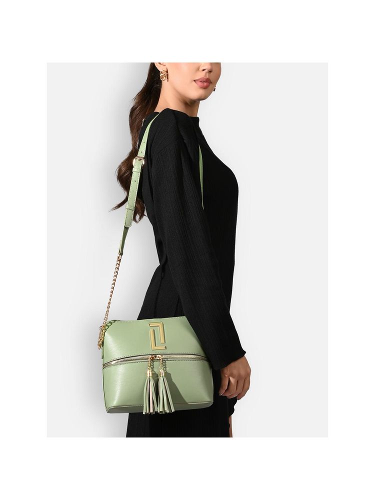 Lavie Luxe Women Green Tiara25 Tassel Sling Bag with Detachable Strap (M)-image-30