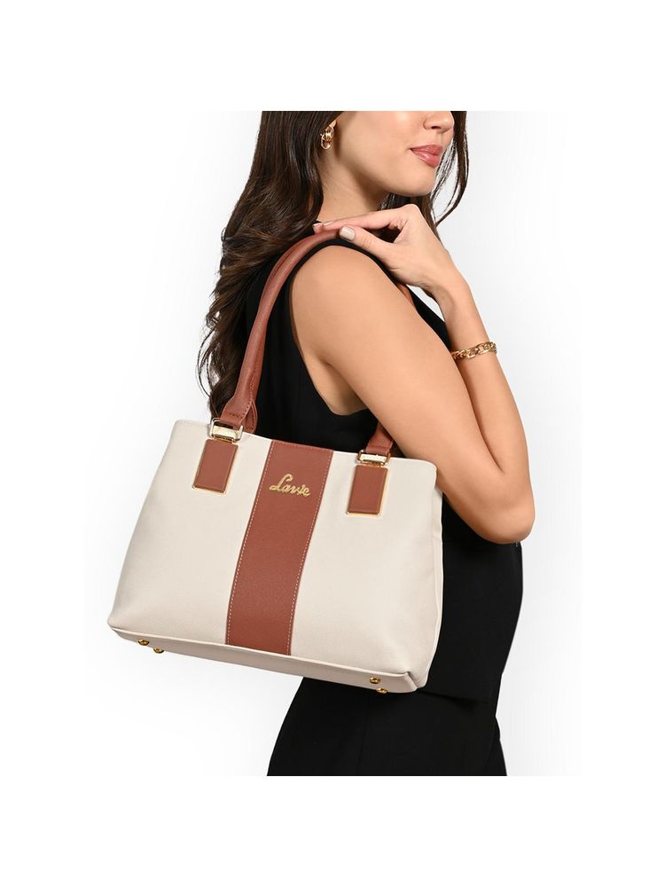 Lavie Women Off White Kassy Colourblock Satchel Bag (M)-picture-21