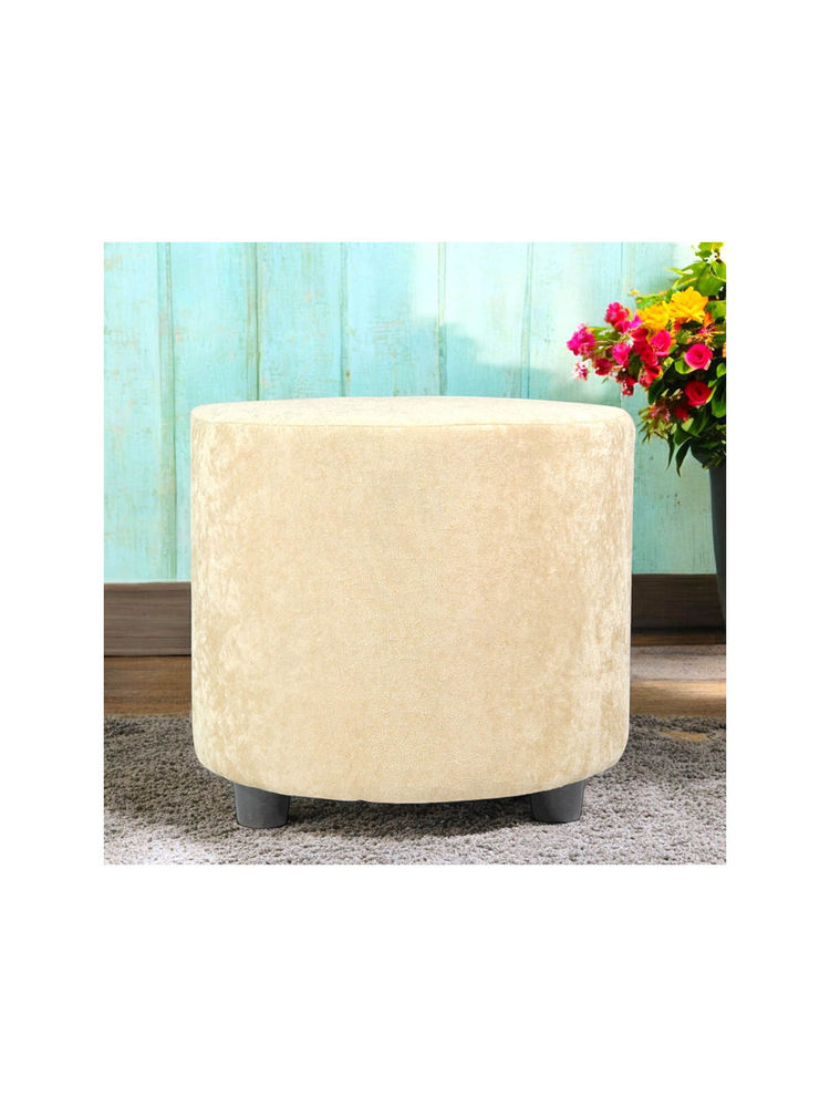 Ikiriya Lisbon Solid Wood Ottoman Pouffee in Ivory Sparkle Velvet (1 Year Warranty)-image-1