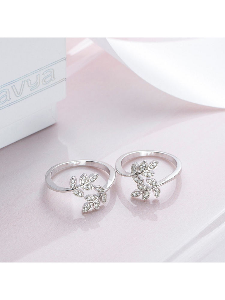 Zavya Leafy CZ Rhodium Plated 925 Sterling Silver Toe Ring-picture-8
