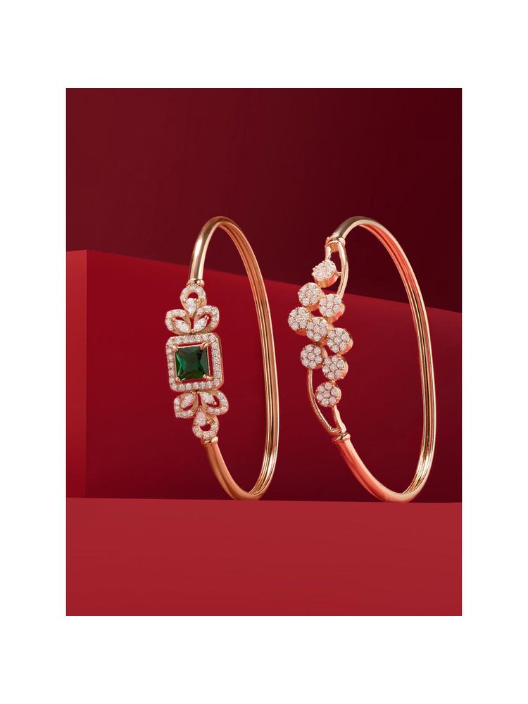 Zaveri Pearls Green and White Cubic Zirconia Contemporary Kada (Pack Of 2)-image-42