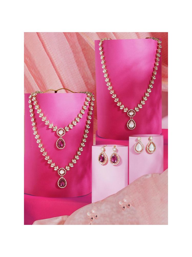 Zaveri Pearls Purple and White Stones Diamonds Necklaces and Earrings (Pack of 2)-image-47