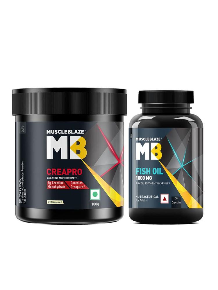MuscleBlaze Creapro Creatine - Unflavoured & Omega 3 Fish Oil Capsules (Combo Pack)