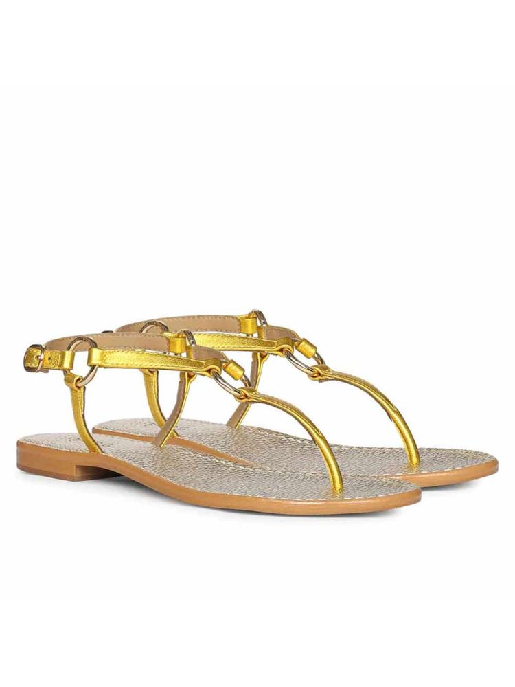 Saint G O-Ring Yellow Metallic Leather Sandals-image-31