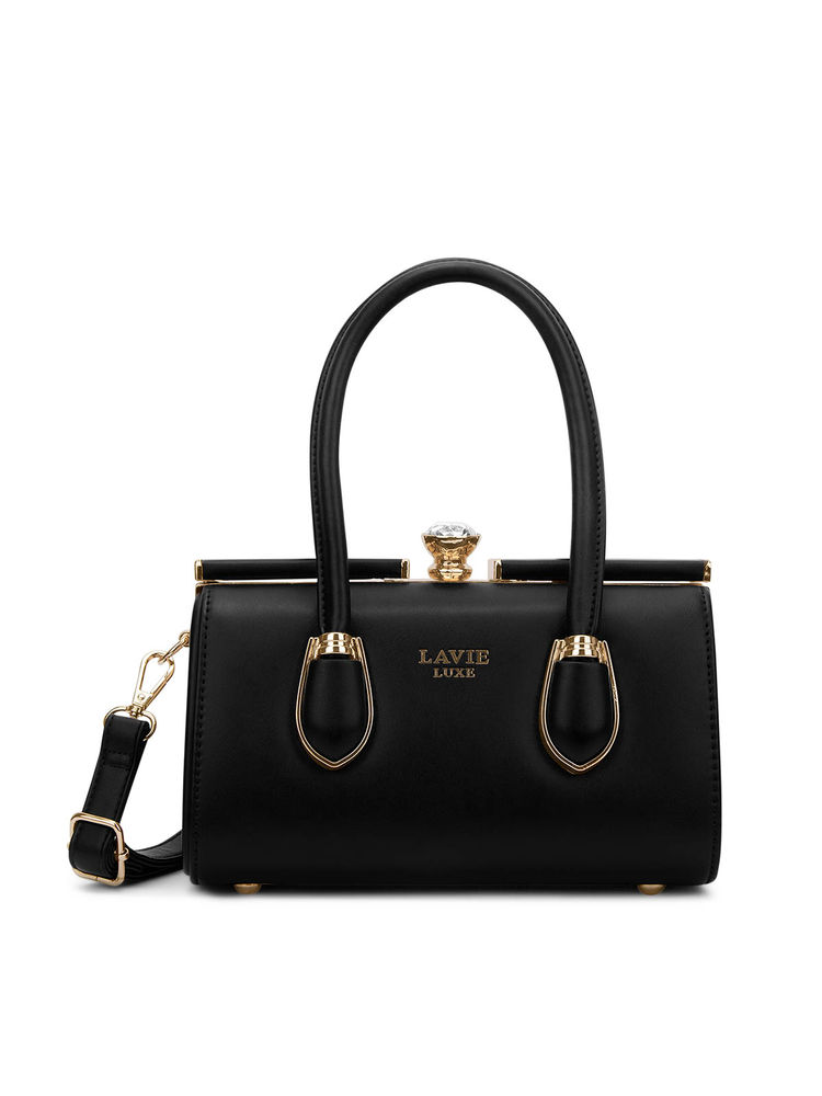 Lavie Luxe Dazzle Black Solid Satchel Bag with Detachable Strap-image-43