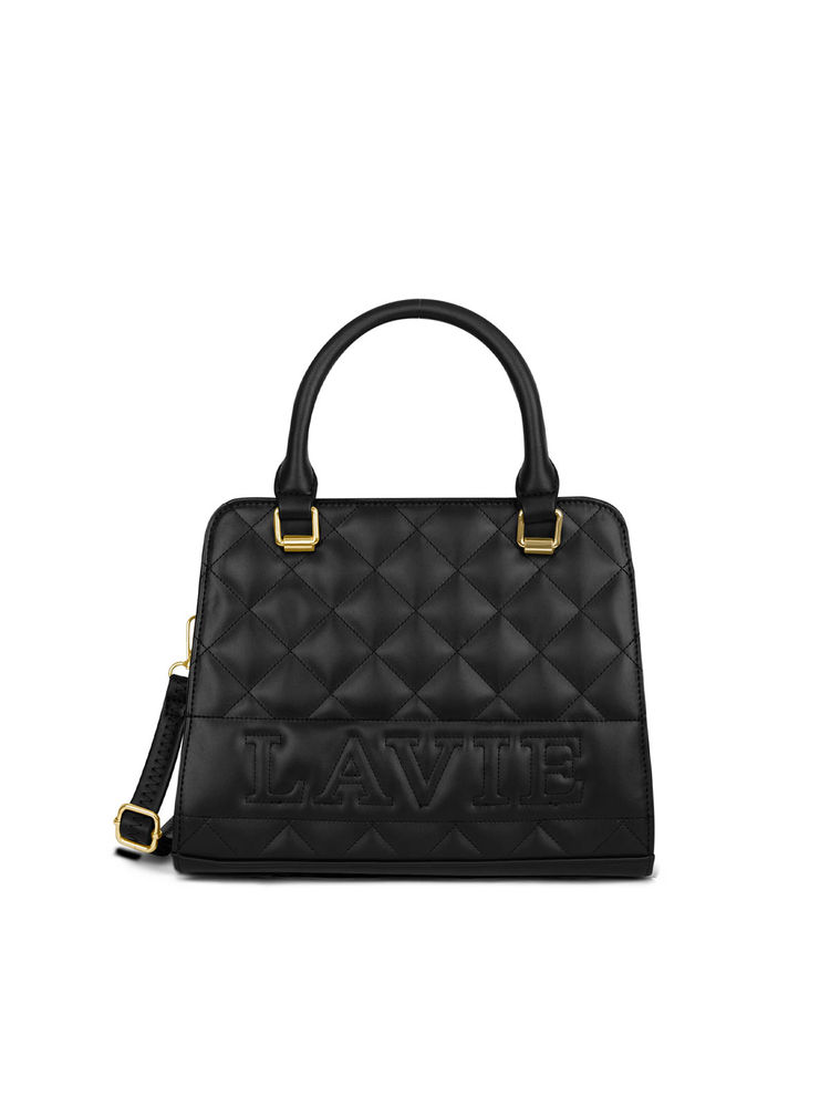 Lavie Quilt Joanna Black Textured Satchel Bag with Detachable Strap-picture-17