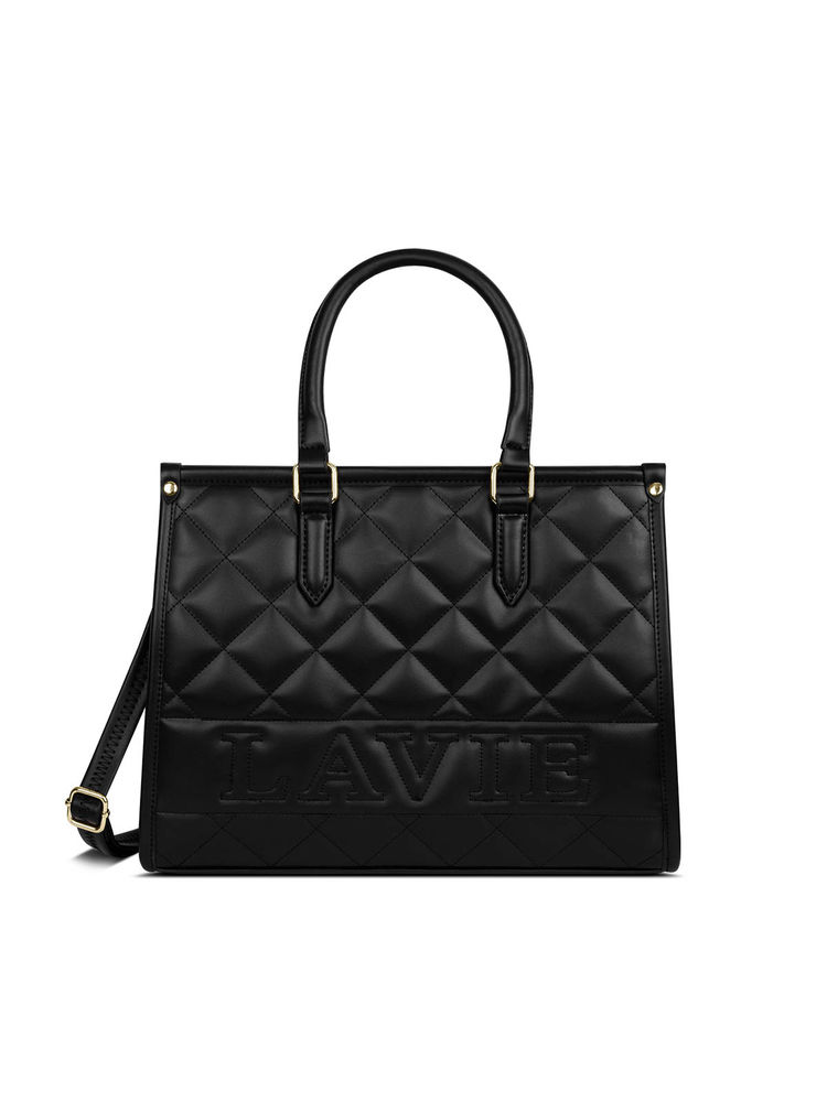 Lavie Quilt Jessa Black Textured Satchel Bag with Detachable Strap-image-26