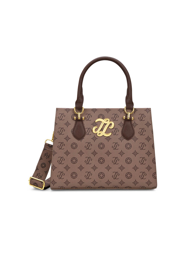 Lavie Signature Mono Yuma Taupe Printed Satchel Bag with Detachable Strap-picture-18