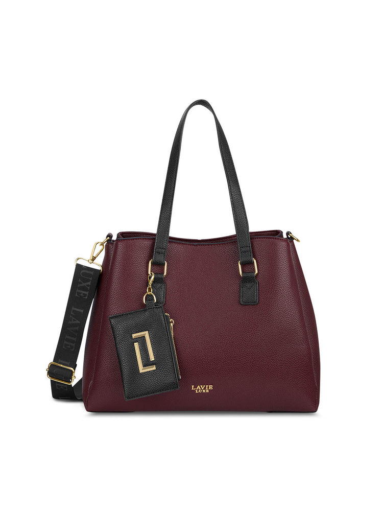 Lavie Luxe Rumi Wine Solid Satchel Bag with Detachable Strap with Pouch-picture-22