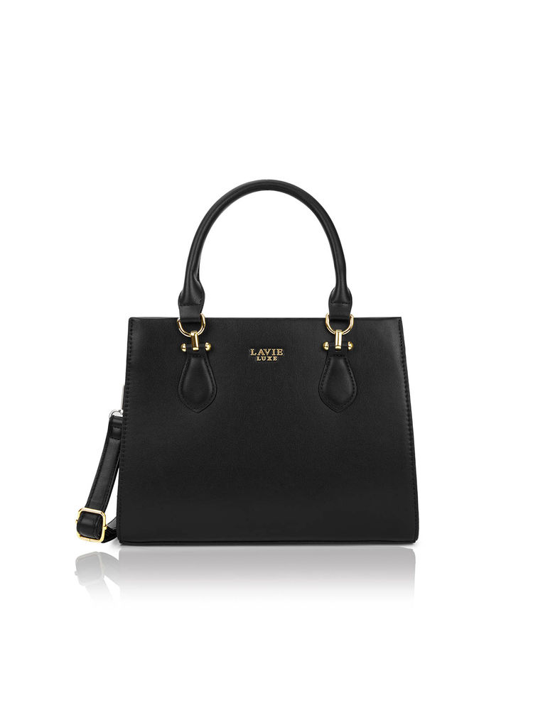 Lavie Luxe Wella Black Solid Satchel Bag with Detachable Strap-picture-20