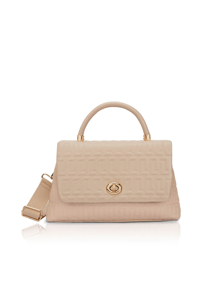 Lavie Luxe Chaney Beige Textured Satchel Bag with Detachable Strap-image-49