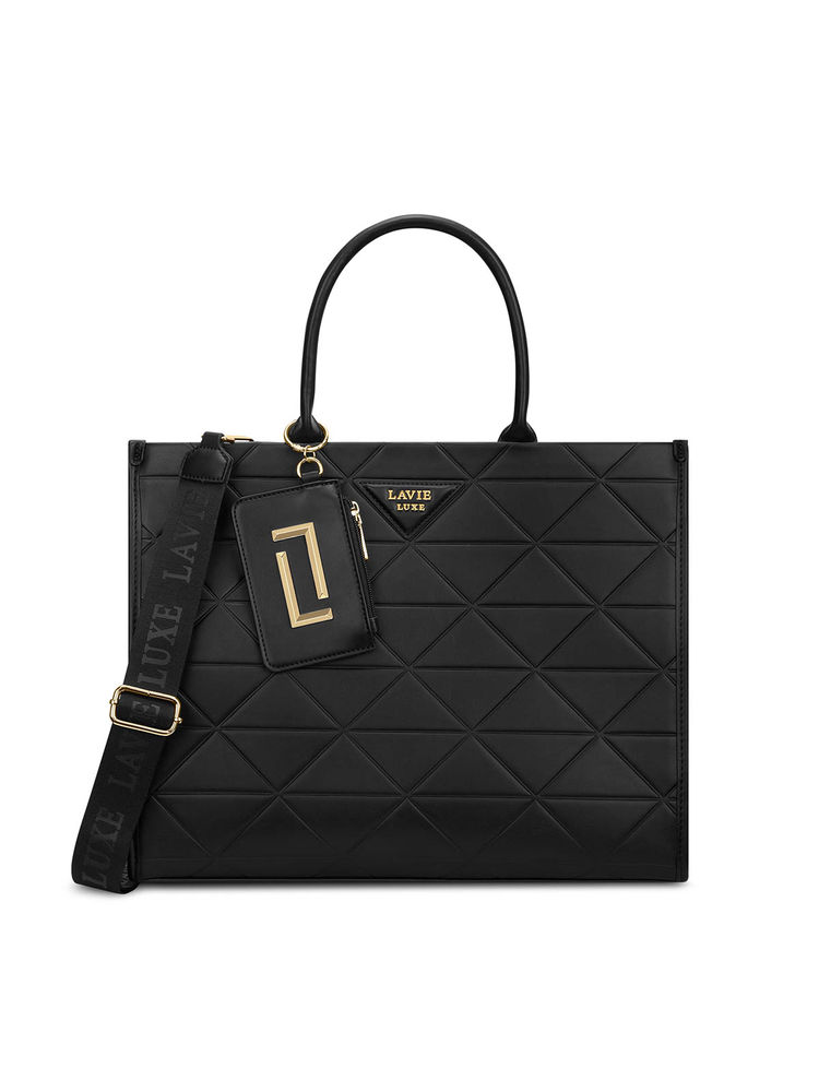 Lavie Luxe Lisa Black Textured Satchel Bag with Detachable Strap with Pouch-picture-10