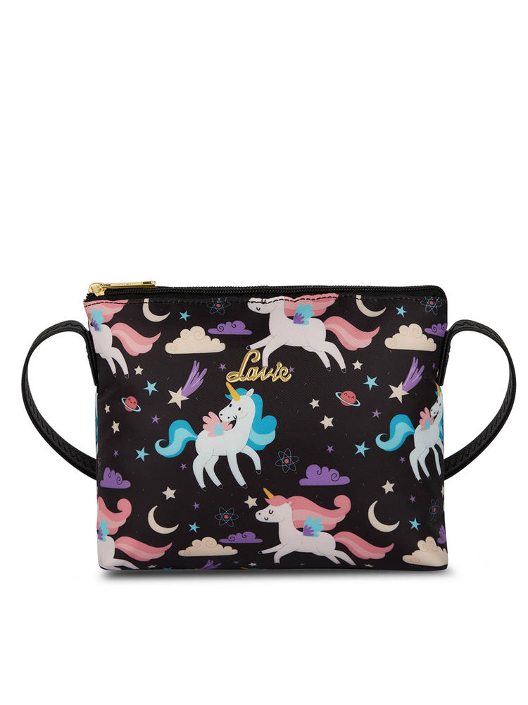 Lavie Tessie Unicorn Black Polyester Printed Pouch-picture-36