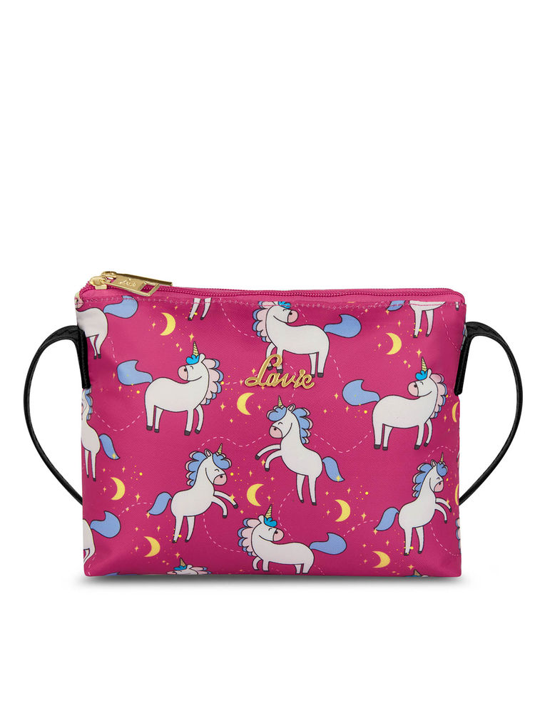 Lavie Tessie Unicorn Pink Polyester Printed Pouch-image-17
