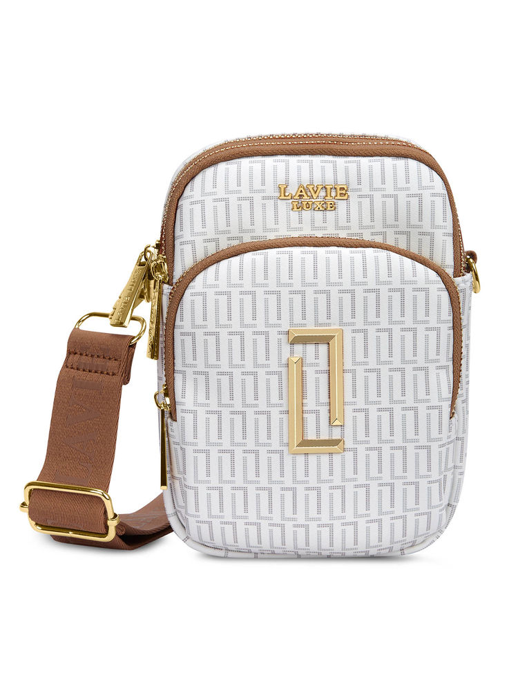 Lavie Luxe Mono Mobile White Printed Sling Bag-image-26