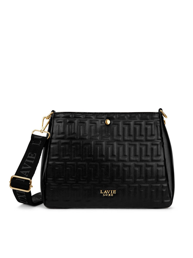 Lavie Luxe Emjane Black Textured Sling Bag-image-20