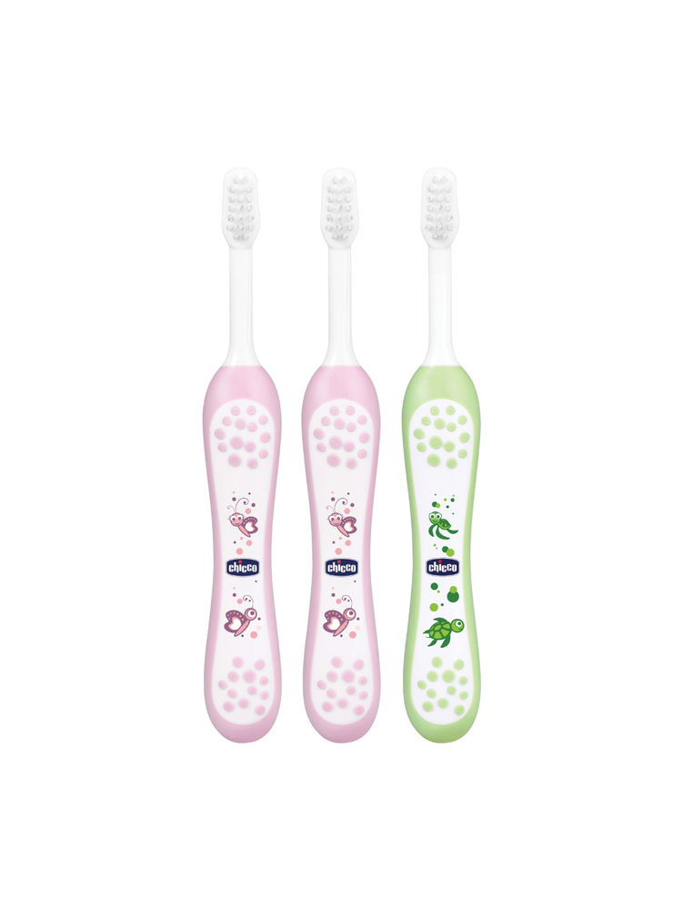 Chicco Toothbrush 6-36M Pink & Green - Pack Of 3