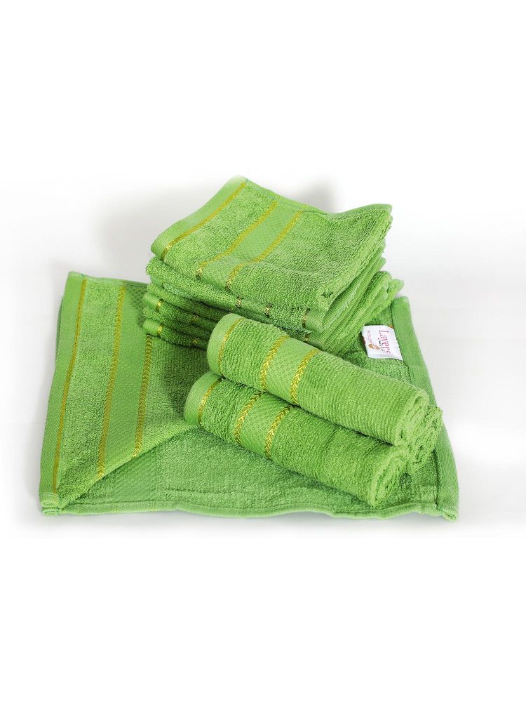 Layers Everfresh Cotton 380 GSM Green Face Towels - Green (Pack of 12)-image-3