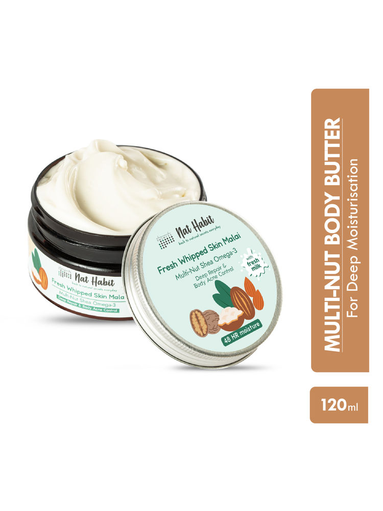 Nat Habit Multi Nut Shea Omega3 Malai Body Butter for Dry Skin & Body Acne 48 HR Moisture