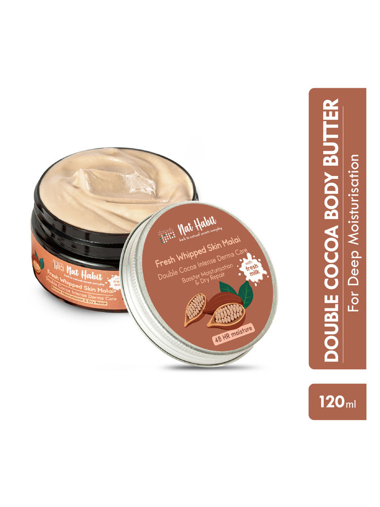 Nat Habit Double Cocoa Whipped Skin Malai Body Butter for Extreme Dryness 48 HR Moisture