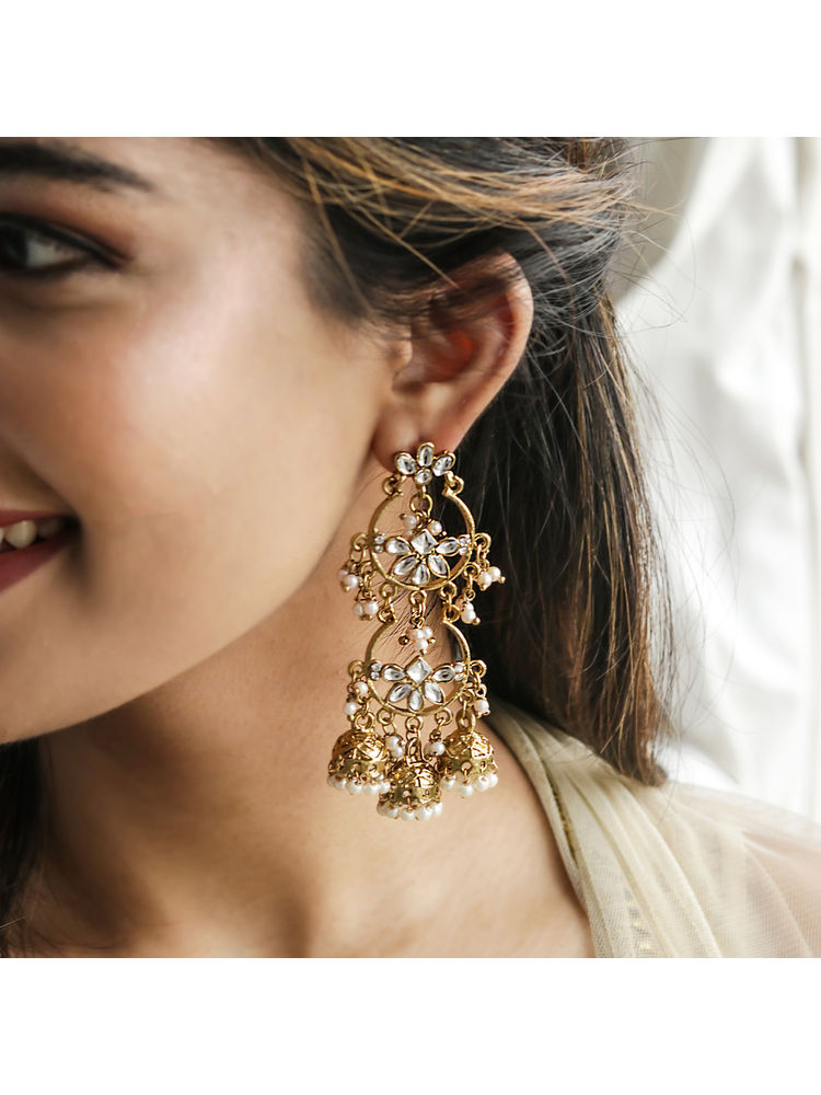 Fida Wedding Ethnic Gold Kundan Drop Earrings For Women(OSXXIPDJE15)(1)