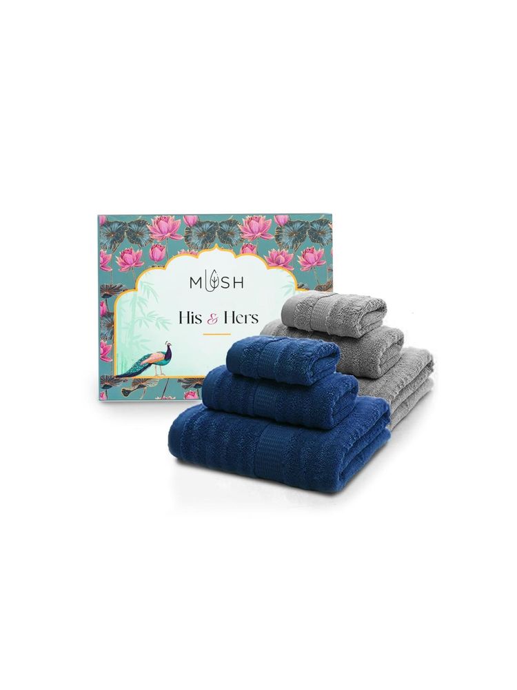 Mush Grey & Blue Super Absorbent 600 Gsm Bamboo Bath Towels (Set Of 6)-image-4