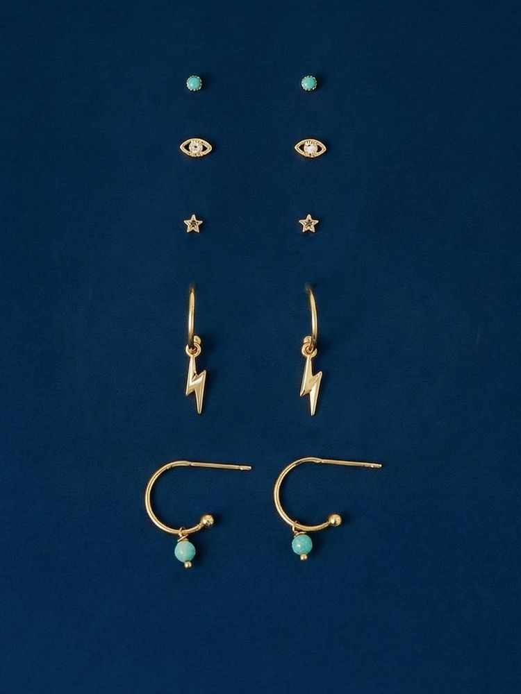 Accessorize London Women's 14k Gold-Plated Celestial Stud and Hoop Earrings (Pack of 5)-picture-24