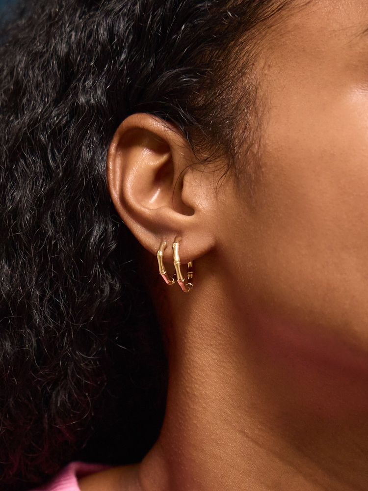 Accessorize London Women's 14k Gold-Plated Bamboo Hoop Earrings (Pack of 2)-picture-18