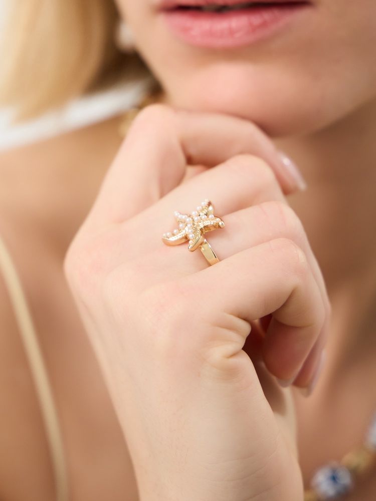 Accessorize London Women's Pearl Starfish Rings (Pack of 2)-picture-36