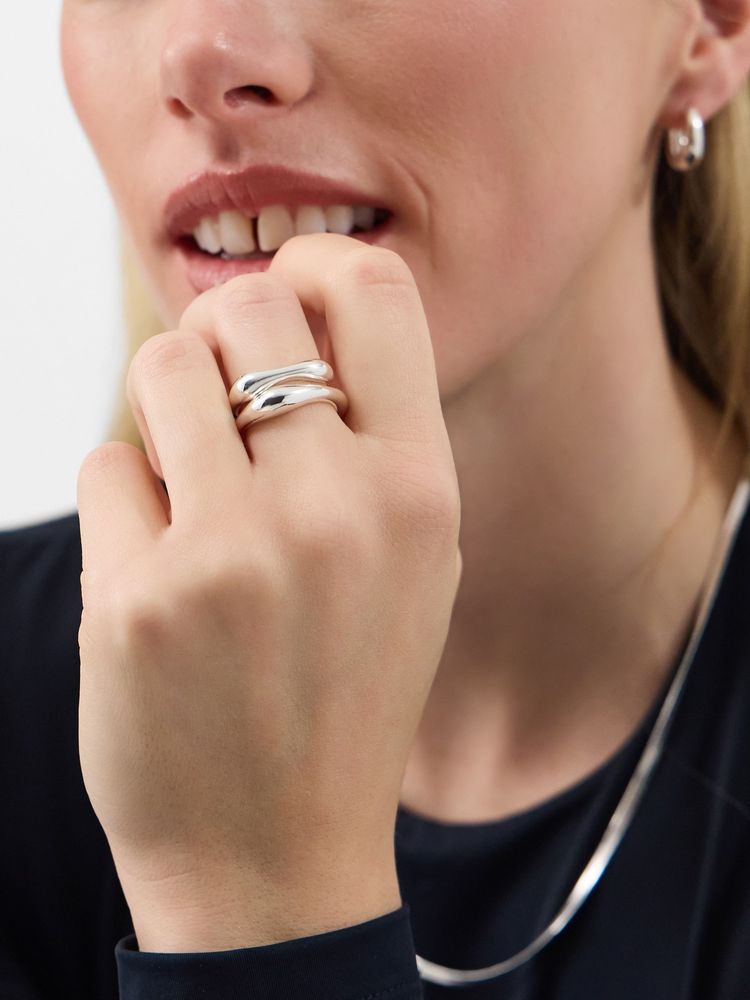 Accessorize London Women's Sterling Silver-Plated Irregular Rings (Pack of 2)-picture-41