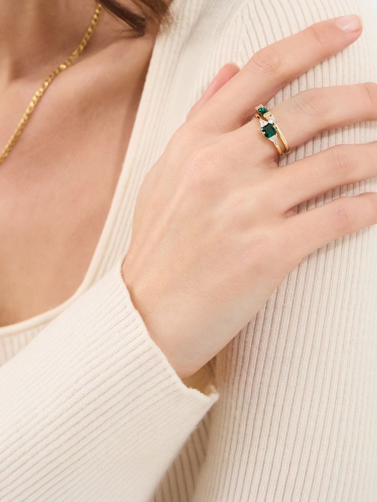 Accessorize London Women's Cubic Zirconia Green Rings (Pack of 2)-picture-28