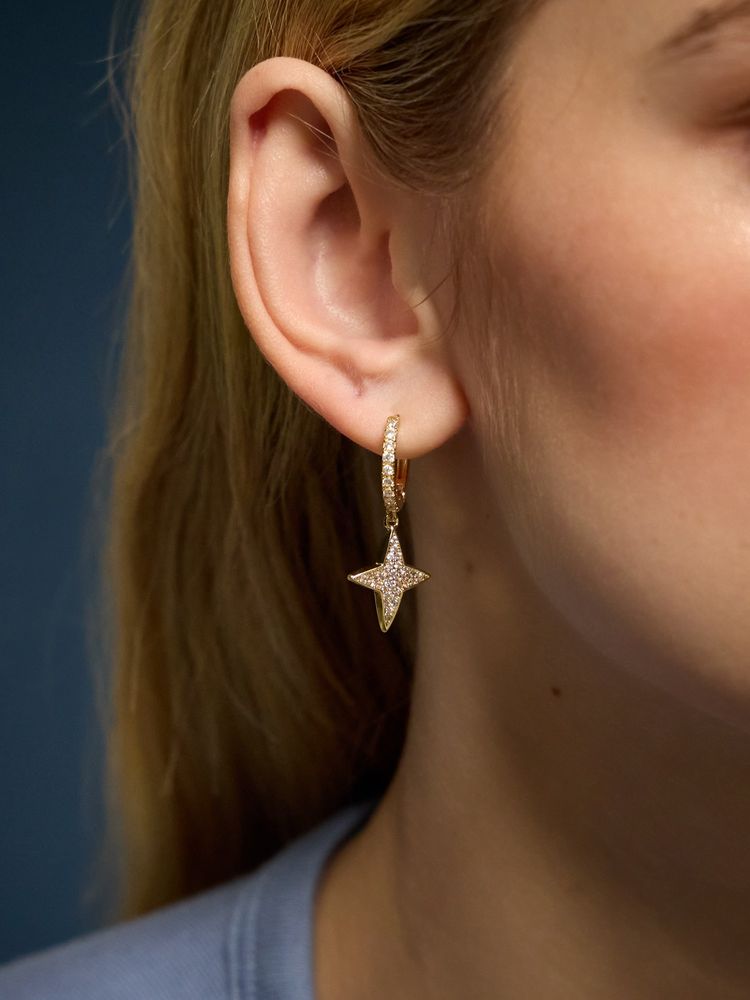 Accessorize London Women's 14k Gold-Plated Diamante Star Charm Hoop Earrings-image-49