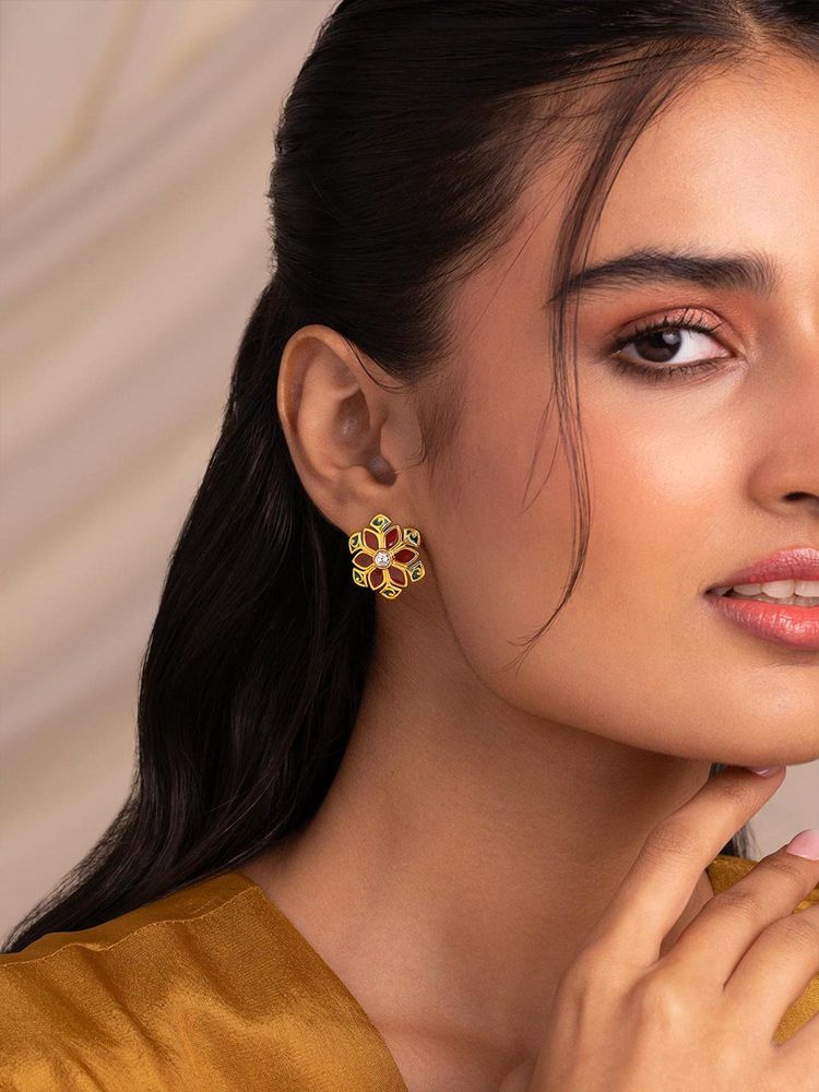 Shaya by CaratLane Shubh Aarambh Gold Plated 925 Silver Earrings-image-17