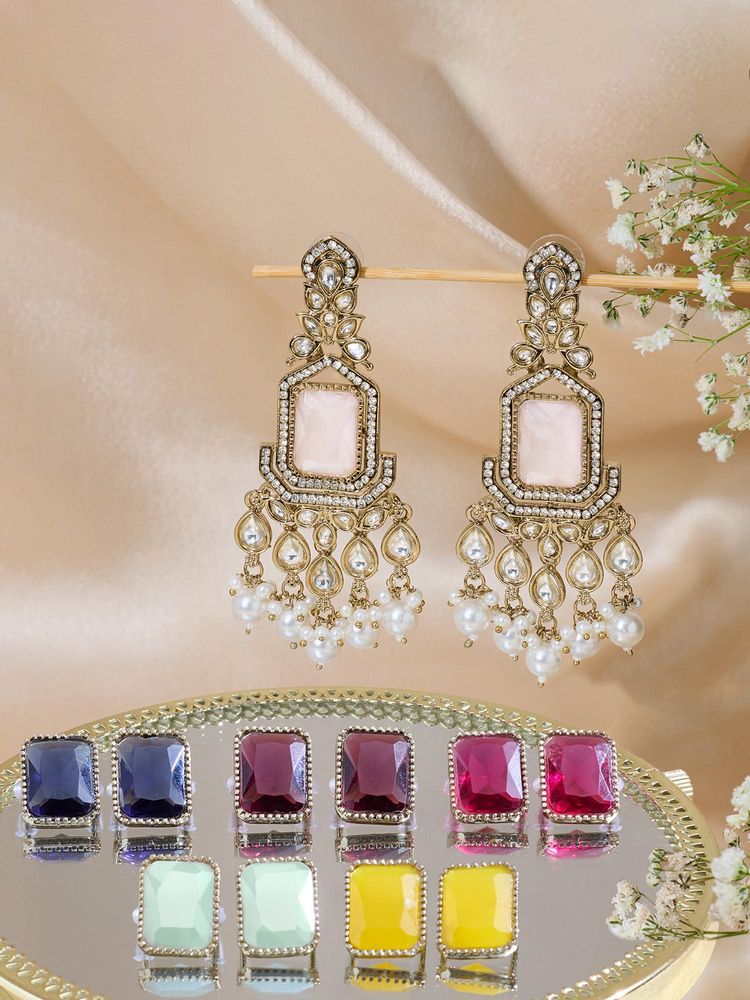 Zaveri Pearls Changeable Stones Antique Plating Dangler Earrings-image-13