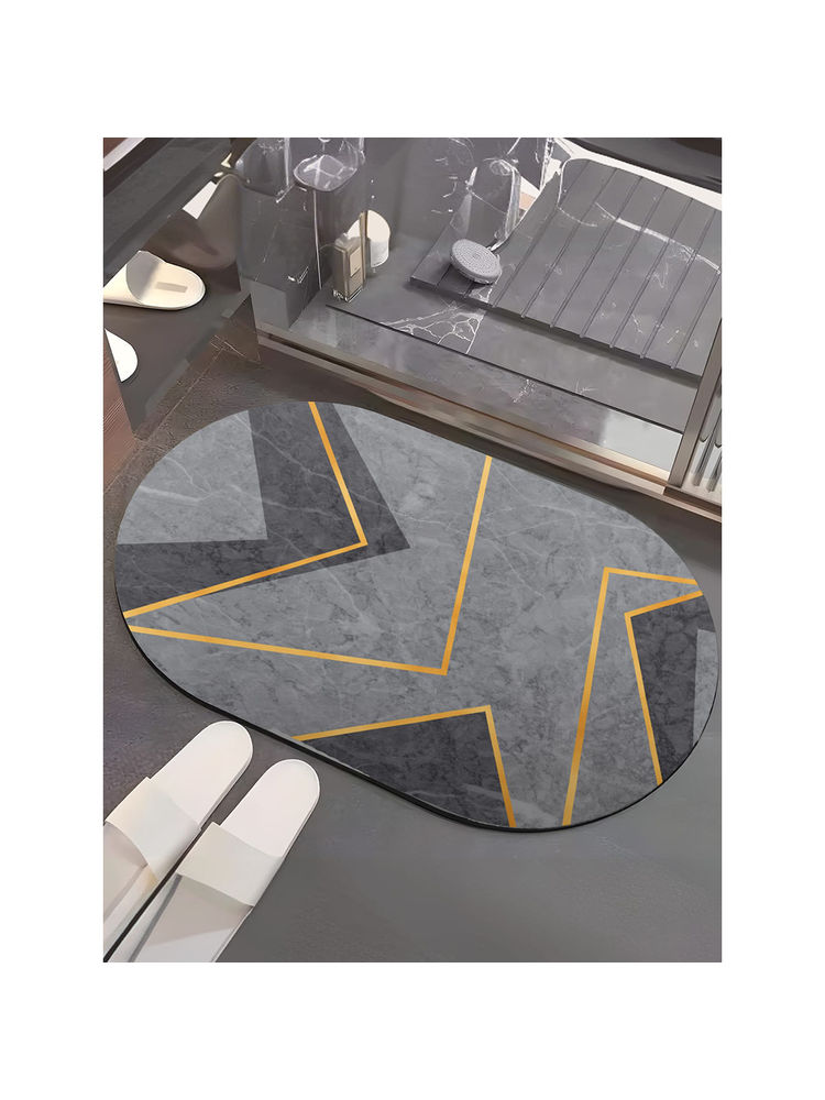 UMAI Oval Bath Mat Soft Anti Skid Non Woven Non-Slip, Grey-image-2