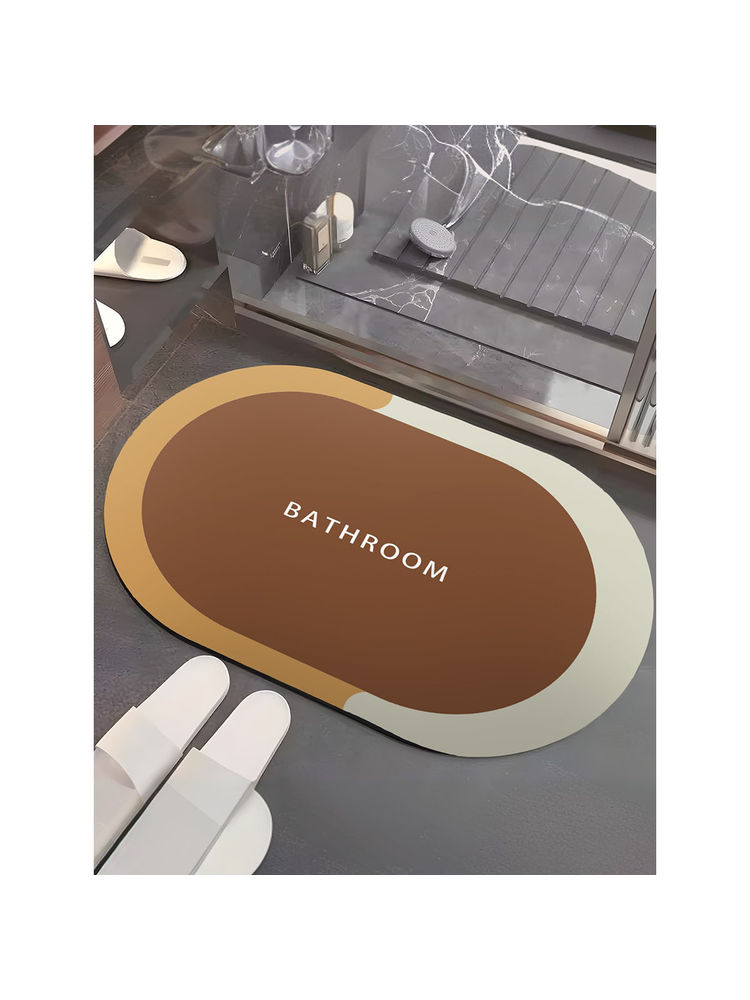 UMAI Printed Bath Mat Soft Anti Skid Non Woven Non-Slip, Brown-image-37